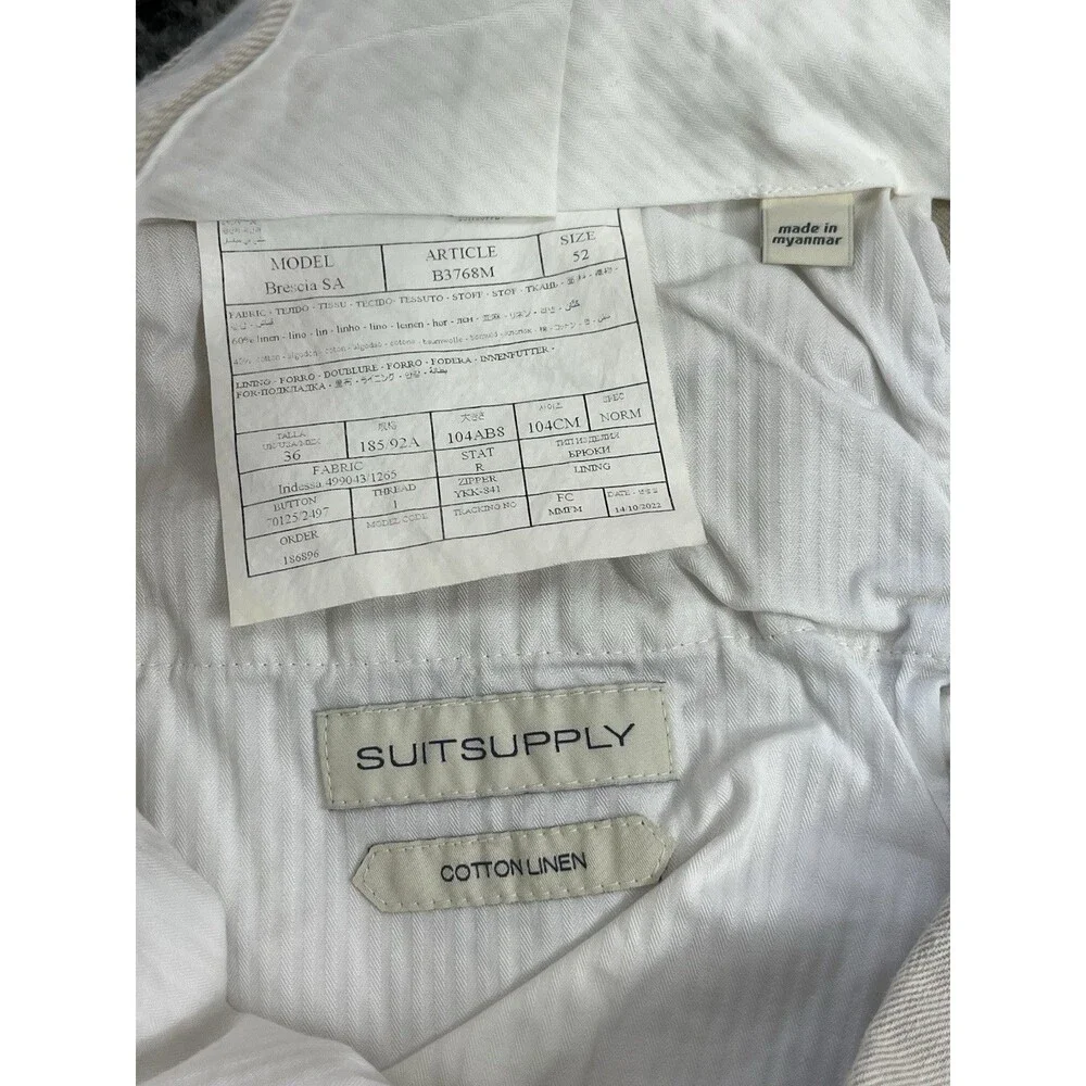 Suitsupply Brentwood Men’s Linen Trousers Classic Pants Size 50